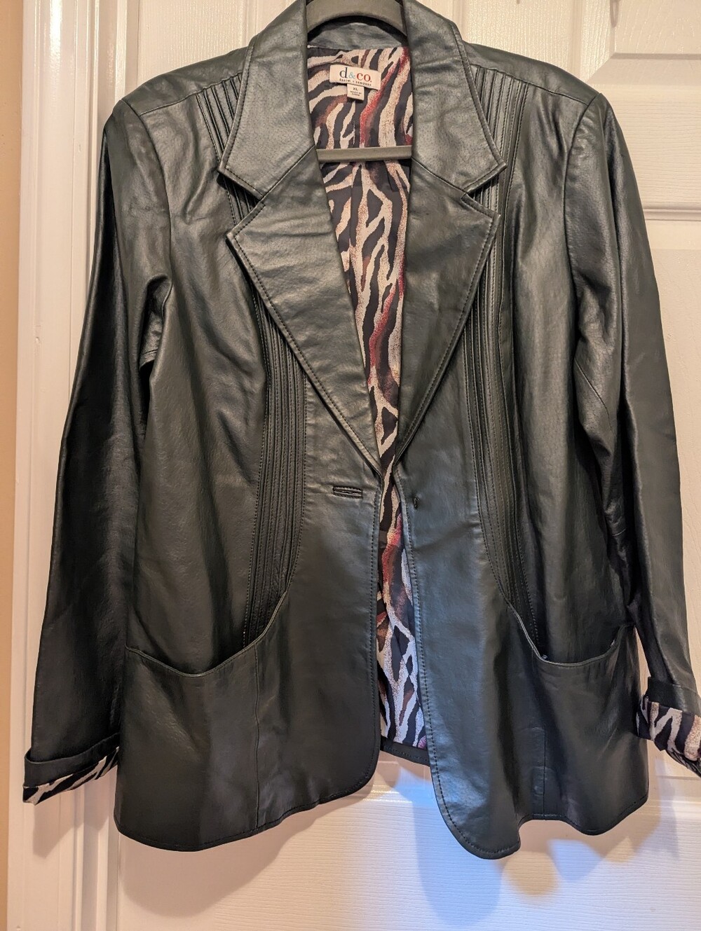 Denim & Co genuine leather jacket blazer coat XL Hunter Green